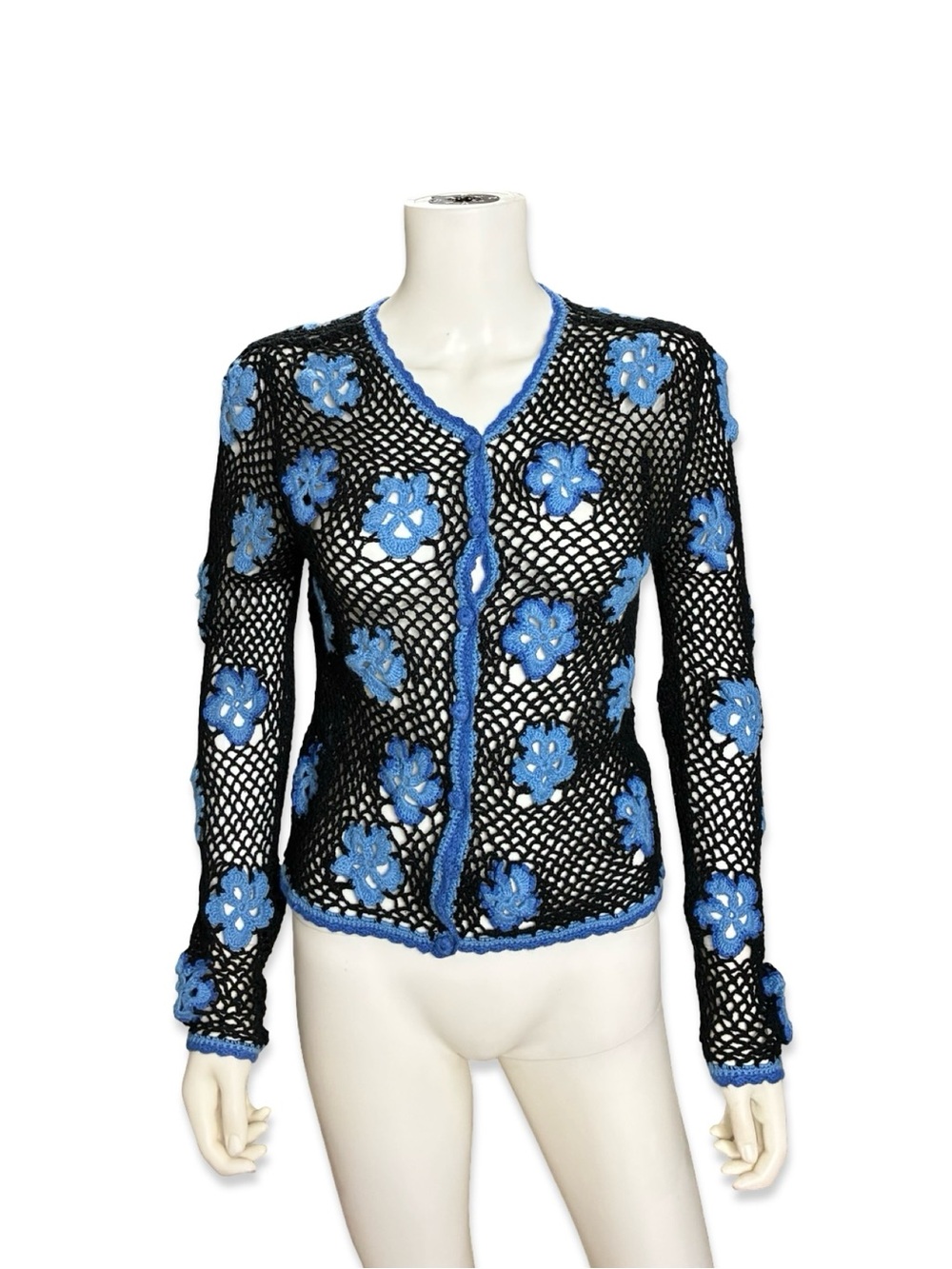 Tomfoolery Vintage Y2K Open Knit Floral Cardigan Sweater